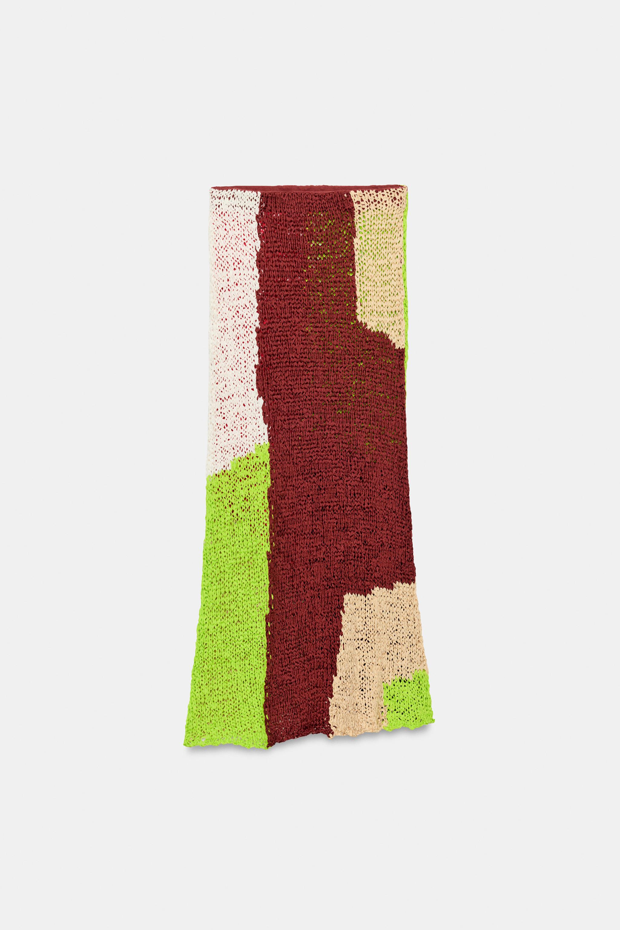 JUPE MI-LONGUE EN MAILLE COLOR-BLOCK